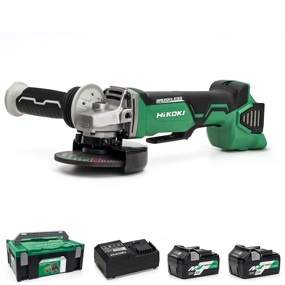 HiKOKI / Hitachi G18DBAL/JRZ Angle Grinder 18V Cordless Brushless 115mm - 2 X 5.0Ah MultiVolt Batteries