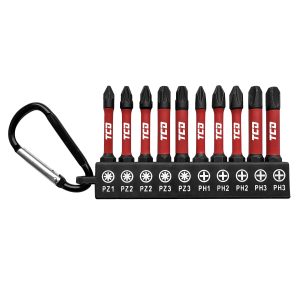 TCD Impact Driver/Screwdriver Carabiner Bit Set - 10 Piece - 57mm Bits